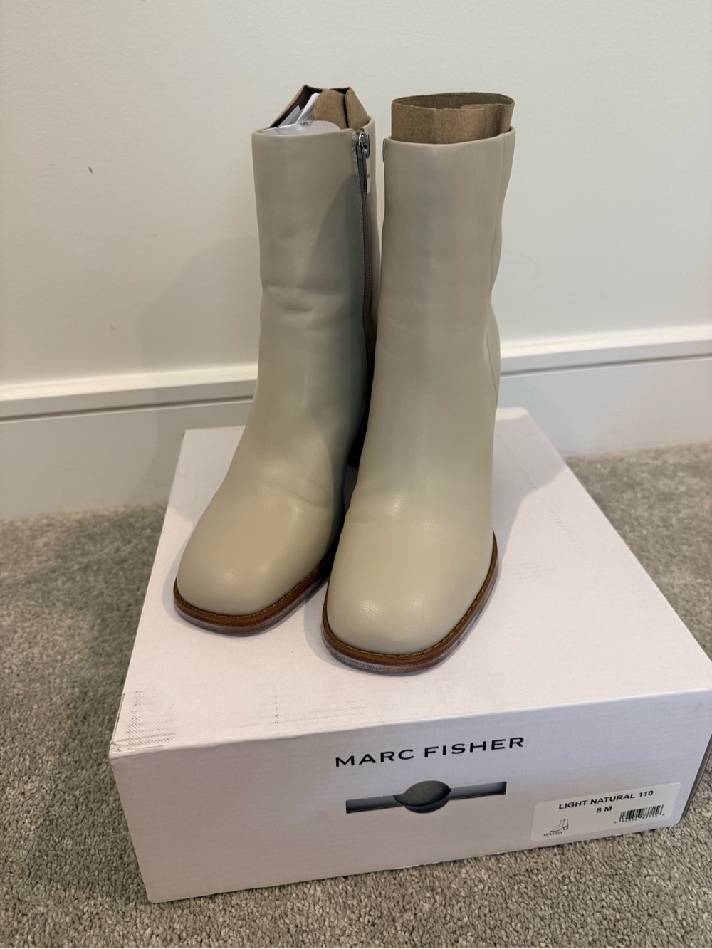 Marc Fisher Light Natural Leather Boots - Cream